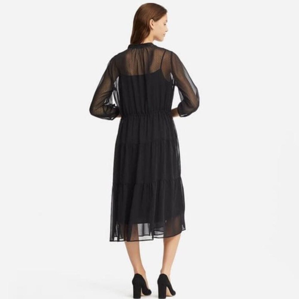 Uniqlo Chiffon Gathered Midi Dress in Black - sz Large - Picture 3 of 10